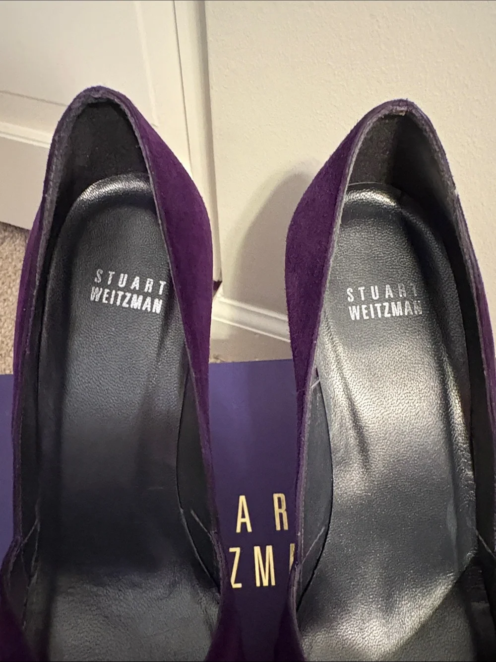 Stuart Weitzman Eggplant Purple Suede Peep-Toe Heels Women 8 - Picture 10 of 13